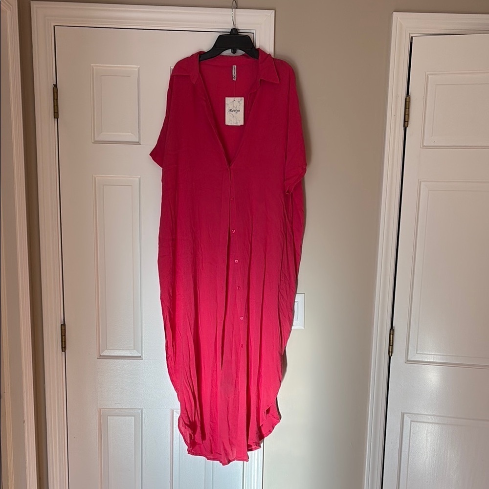 Raviya Pink Dolman Sleeve V-Neck Coverup